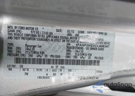 2012 Ford Focus Sel from USA, damaged, VIN 1FAHP3M2XCL408347